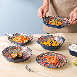 Sustainable Retro Bohemian Porcelain <b>Dinnerware</b> <b>Set</b> Glazed Ceramic Dishes Bowls Tray <b>for</b> Home Dining Baking Household Tableware - Product Image 5