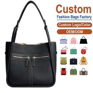 Genuine Full-Grain Leather <b>Tote</b> Shoulder Bag Classic Black Pebbled Grain Texture Dual Front <b>Zip</b> Pockets Open-Top Design - Product Image 1