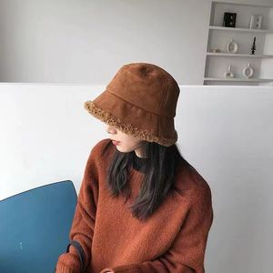 Lambswool Fisherman Hat Winter Warm Fleece Lining Unisex Bucket Hat Khaki Black White Caramel Wide Brim Cover Face - Product Image 4