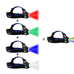 Lampada frontale <span class=keywords><strong>a</strong></span> <span class=keywords><strong>Led</strong></span> RGBW ad alta potenza ricaricabile multicolore rosso bianco verde blu faro luminoso per caccia pesca campeggio ed ecc - Product Image 1