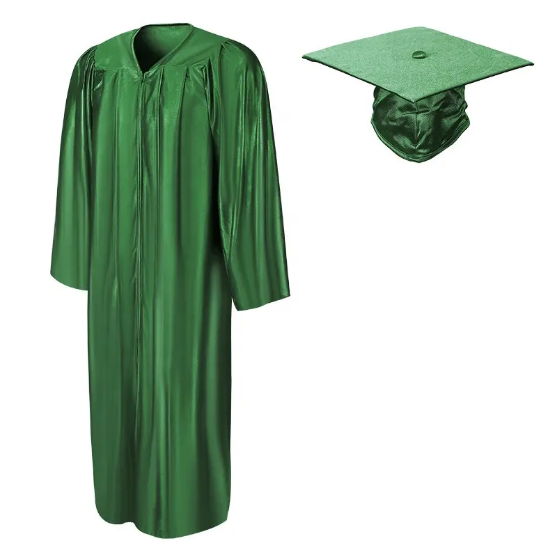 Shiny Green Cap and Gown for Graduate