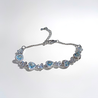 Bracelet Cœur en Zircon Diamant Bleu Clair, Bijoux Fantaisie, Breloques pour Femmes, Cadeau