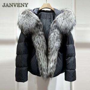 JANVENY nuovo inverno da <span class=keywords><strong>donna</strong></span> con collo in pelliccia di vera volpe giacca imbottita calda e spessa giacca da <span class=keywords><strong>donna</strong></span> con cappuccio, cappotto termico impermeabile - Product Image 3