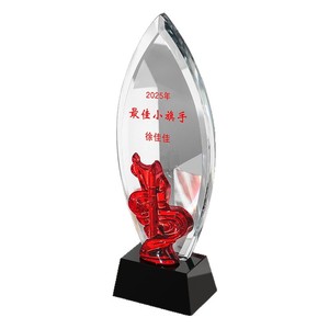 Trophée en cristal personnalisé pour membre de la fête, démonstration pionnière, récompense du 1er juillet, travailleur remarquable, départ à la retraite (rouge) - Product Image 5