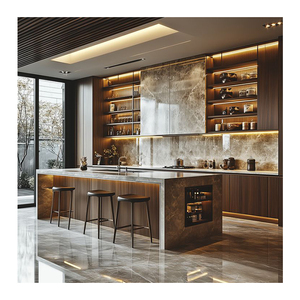 आधुनिक pvc वेनियर स्टोरेज डोर पैनल एल्यूमीनियम दीवार कैबिनेट संगमरमर द्वीप रसोई कैबिनेट - Product Image 6