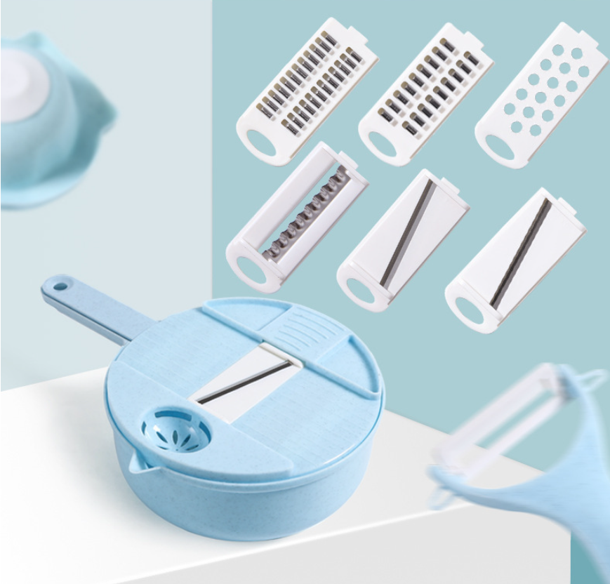 Bleu clair, 6 lames avec protège-main et rabot.