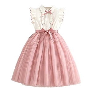 Robe d'été pour enfants à manches courtes avec <span class=keywords><strong>ceinture</strong></span> en maille tissée, jupe de princesse pour <span class=keywords><strong>fille</strong></span> 2026 - Product Image 5