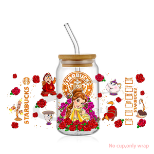 Vendita all'ingrosso UVDTF coppe Wrap trasferimento principessa rosa libey magico Gass può progettare impermeabile 16oz 20oz UV DTF coppetta avvolgente - Product Image 6