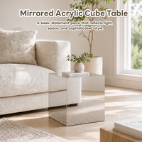 Table cube en acrylique miroir élégante et minimaliste, surface brillante, légère et facile à nettoyer, vente en gros directe usine