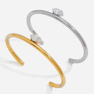 Bracelet ouvert en acier inoxydable plaqué or 18 carats avec zircon blanc marquise, bijou unisexe, cadeau - Product Image 1
