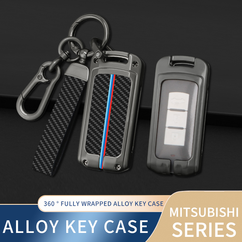 Carbon Fiber Leather Car Remote Key Case Cover for Mitsubishi Xpander Outlander - Auto Accessories