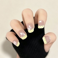 Kit d'ongles de l'été pour débutants, style court, French Polka Dots, 10 pièces, faux ongles faits main en ABS à presser