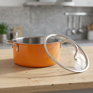 Casserole en émail orange avec couvercle en verre, intérieur en acier inoxydable, design moderne et durable - Product Image 2