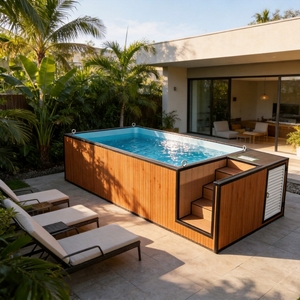 <span class=keywords><strong>Piscine</strong></span> <span class=keywords><strong>hors</strong></span> <span class=keywords><strong>sol</strong></span> préfabriquée en fibre de verre, WPC, <span class=keywords><strong>bois</strong></span>, avec fenêtre de jardin en acrylique, pour extérieur - Product Image 1