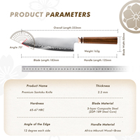Couteau de cuisine Santoku japonais Hitachi ZDP189 en acier poudré, 7,5 pouces, couteaux de cuisine Santoku modernes avec manche en bois Mkuruti