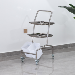 <span class=keywords><strong>Chariot</strong></span> d'hôpital en acier inoxydable à prix direct usine, <span class=keywords><strong>2</strong></span> <span class=keywords><strong>plateaux</strong></span> de 45*35cm, <span class=keywords><strong>2</strong></span> petites poubelles, roues silencieuses - Product Image 2