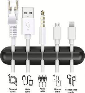 Clips de Silicona Resistentes para Cables de Carga USB, Organizador de Cables para Escritorio, Auto, Hogar y Oficina, en Blanco y Negro - Product Image 2