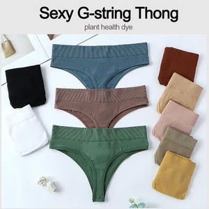 Culotte string pour femmes string côtelé taille moyenne string pour femmes bikini sexy couleur unie fille douce intimes - Product Image 5