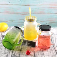 Vasos para beber, vaso reutilizable, tazas Boba, botellas, logotipo personalizado, tarro de albañil de vidrio con mango transparente vacío con pajita y tapa
