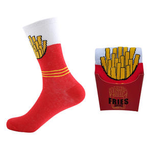 Chaussettes drôles à la mode unisexe boîte cadeau emballage personnel hommes femmes coton chaussettes équipage restauration rapide Burger frites fruits - Product Image 5