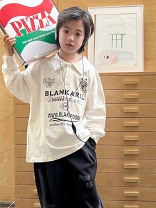 Vente en gros 2025 Automne Nouveau T-<span class=keywords><strong>shirt</strong></span> polo <span class=keywords><strong>noir</strong></span> manches longues imprimé lettres pour enfants pour garçons - Product Image 2