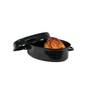 Oval Goose Roaster 4.5 L 34 Cm Enamelled Black White Speckled Roasting <b>Pan</b> - Product Image 2