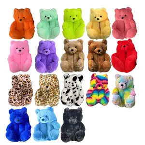2020 Wholesale Women's House Indoor children Fashion Bed Faux Fur Slides Cute Teddy Bear Slippers For Women