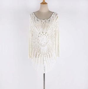 Women's 100% Polyester Breathable <b>Beach</b> Smock Knitted One-Shoulder V-Neck Hand Hook Seaside Holiday Bikini <b>Coat</b> Short Style - Product Image 5