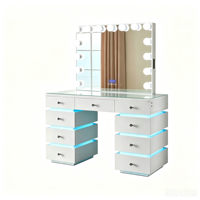 Coiffeuse éclairée par LED avec miroir 15 ampoules, éclairage RGB et 9 tiroirs pour chambre, hôtel, salon