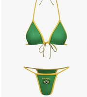 Ensemble de bikini personnalisé avec drapeaux de football nationaux du Brésil 48, design personnalisé pour femmes, string transparent sexy, maillot de bain deux pièces, maillot de bain de plage tendance
