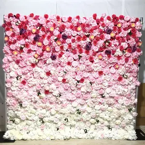 Simulation Gradient Silk Flower Wall Pink White Rose Wall Backdrop Decoration Wedding Party Event Flower Wall