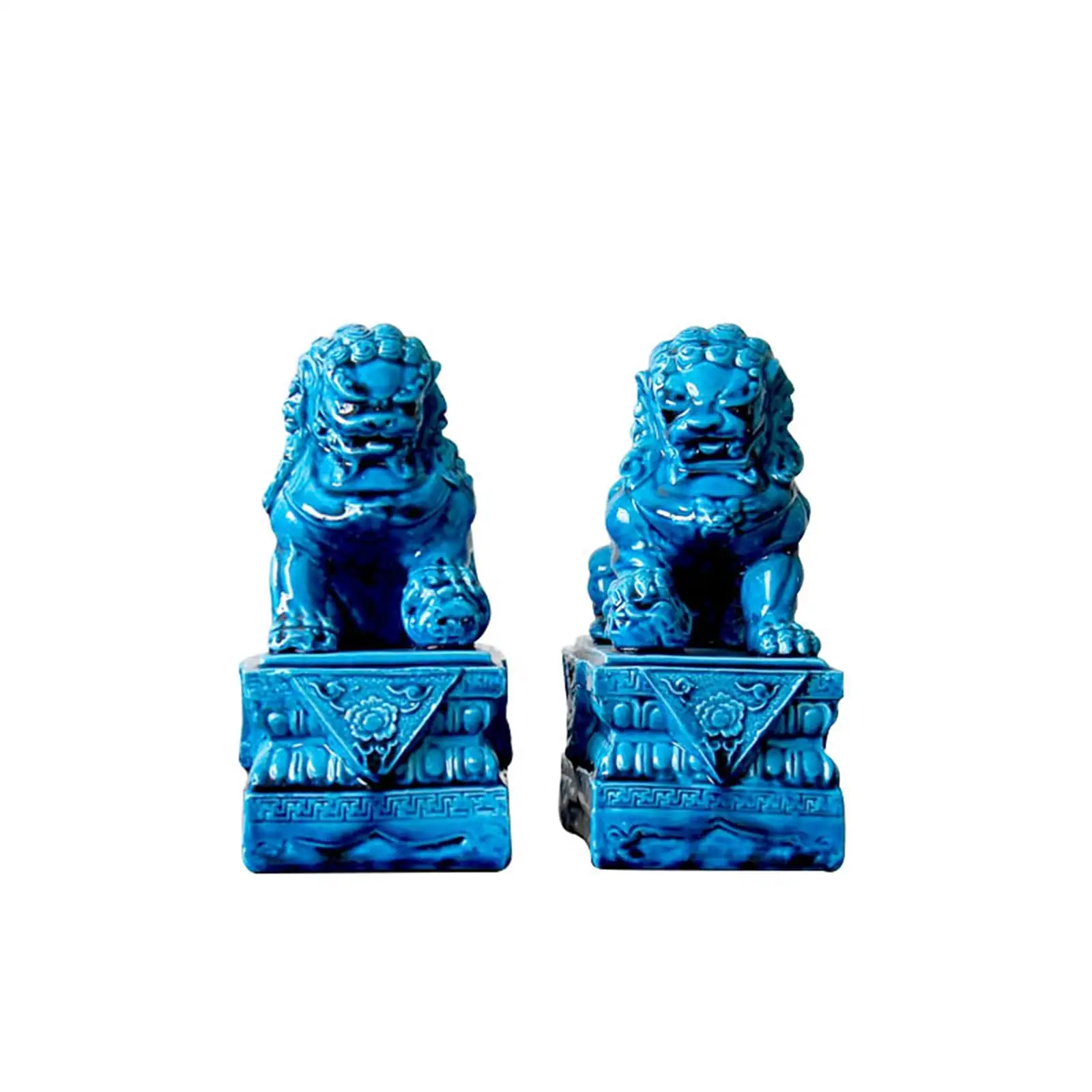 Fu Foo-estatuas personalizadas de resina azul para perros, decoración China Feng Shui, accesorios de riqueza, esculturas para el hogar y la Oficina
