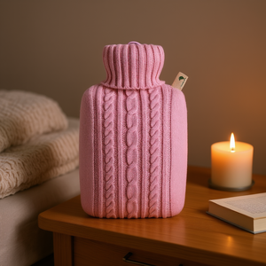 Bolsa de Agua Caliente Hugo Frosch 1.8l con Funda Tejida Rosa Pastel - Product Image 3