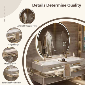 Mueble de Baño Flotante Moderno con Lavabo Individual/<span class=keywords><strong>Doble</strong></span> de Cerámica, Tamaño 36-92 Pulgadas, Espejo Inteligente Antivaho, para Uso en Hoteles - Product Image 3