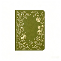 Carnet personnalisé A5 vert olive en PU avec motif colibri gaufré à l'or et bords dorés – Idéal pour les cadeaux