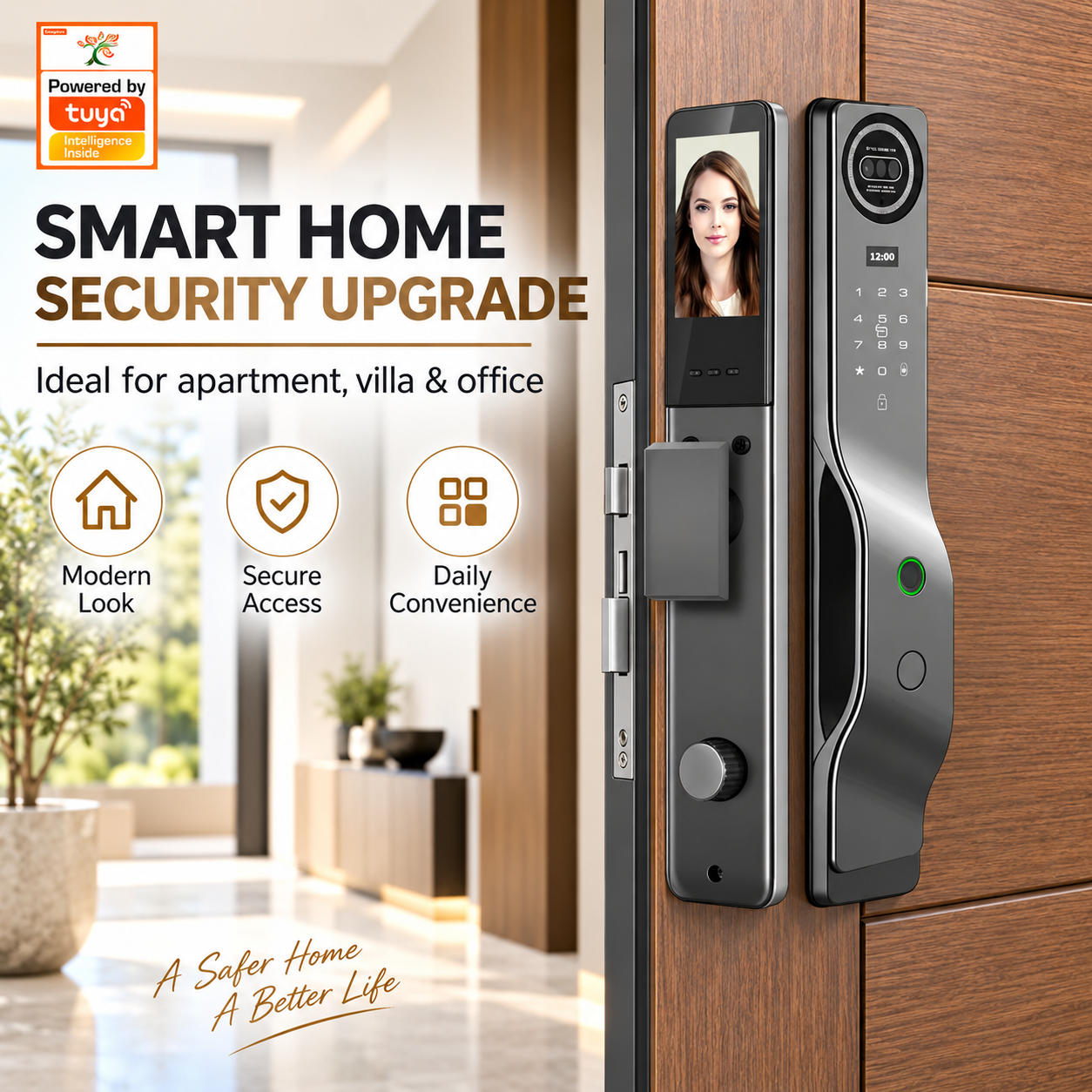 Tuya WiFi Smart Security Camera Lock 3D Face Fingerprint Recognition IP65 Waterproof Aluminum Wood Doors Supports 22 Memory Card · image 6