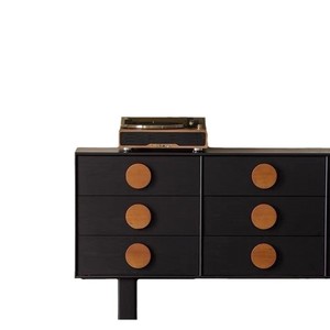 Cómoda de madera maciza con nueve cajones, aparador moderno negro, armario de almacenamiento para sala de estar, 160cmx40cmx90cm, imitación de grano de roble - Product Image 5