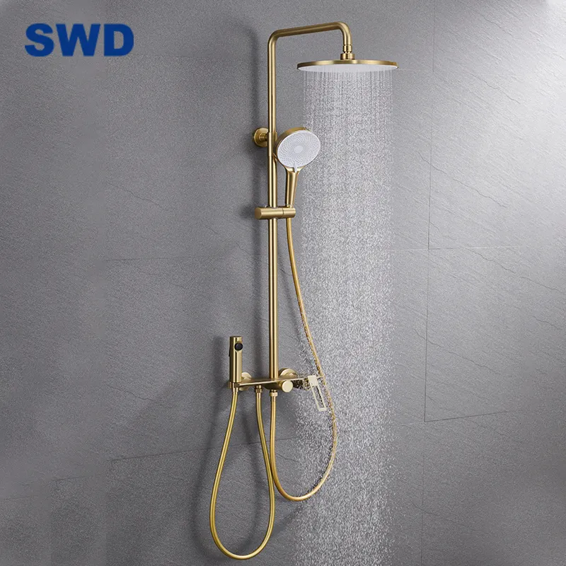 Exposed Bath Mixer Rain Rainfall Brass Shower Faucet Mixer Tap System Bath Faucet Bathroom Mixer Shower Set Shower Faucet Gold