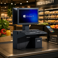 Sistema POS Todo en Uno HK380F con Windows J4125, Pantalla Dual de 15.6 Pulgadas, Caja Registradora con Impresora Térmica Integrada para Tiendas de Abarrotes