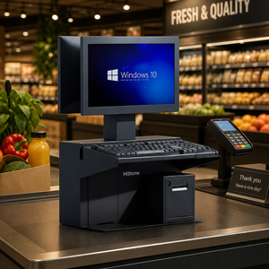 HK380F All in One POS System Windows J4125 Dual 15.6" Screen Cash Register with Built-in Thermal Printer for Grocery Store - Product Image 1