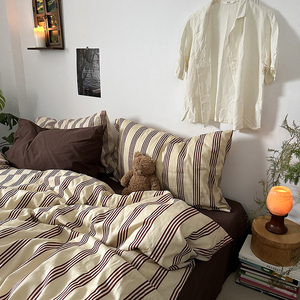 Juego de Ropa de Cama Vintage a Rayas Color Café, 3 Piezas, de Lujo, Suave, de Algodón con Aloe, Grueso y Cálido, para Dormitorio Moderno - Product Image 4