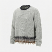Herren Atmungsaktiver Langer Pullover Rundhals Übergroßer Schnitt Gestreiftes Muster Warmer Mohair-Strick Rückenlogo Winter