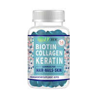 Gummies de biotine, collagène et kératine pour cheveux, ongles et peau, 60 pièces, OEM disponible, 15000 mcg de biotine avec collagène et kératine
