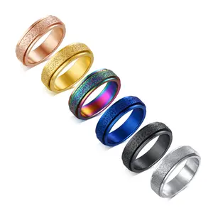 6mm Blasted fashion anxiety spinning ring stainless steel blank rings for women men