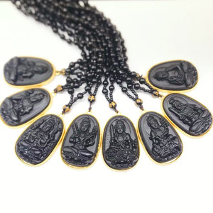 Collar con Colgante de Guanyin Verde Chapado en Oro con Cuentas, Adorno Budista de Estilo Chino, Amuleto de Buda Maitreya, Hindúismo - Product Image 1