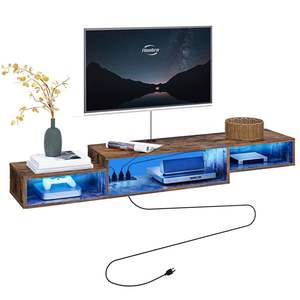Soporte de <span class=keywords><strong>TV</strong></span> flotante de 1,5 m/1,8 m de longitud con luz <span class=keywords><strong>LED</strong></span>, estante de <span class=keywords><strong>TV</strong></span> montado en la pared con toma de corriente, soporte de consola de entretenimiento multimedia - Product Image 2