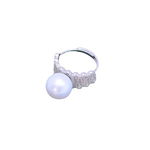 Bague ouverte en argent S925 pour femme Danshui avec une grosse perle ronde blanche de 11-12 mm, forte luminosité, faibles défauts, vente en gros, bague ouverte DIY - Product Image 3