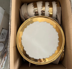 Service de vaisselle en porcelaine de luxe avec bord doré, effet pinceau, pour mariage, banquet, hôtel, restaurant - Product Image 1