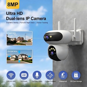 กล้อง IP เลนส์คู่สี 8MP รองรับ 2.4G <span class=keywords><strong>5G</strong></span> ดูอัลแบนด์ กล้องเน็ตเวิร์คกันน้ำ สำหรับบ้านอัจฉริยะและสำนักงาน - Product Image 1