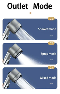Vente en gros de pommeau de douche à main à trois fonctions en un clic <span class=keywords><strong>filtre</strong></span> à <span class=keywords><strong>eau</strong></span> d'arrêt avec support de tuyau en coton PP boîte de couleur ensemble de douche salle de bain - Product Image 2